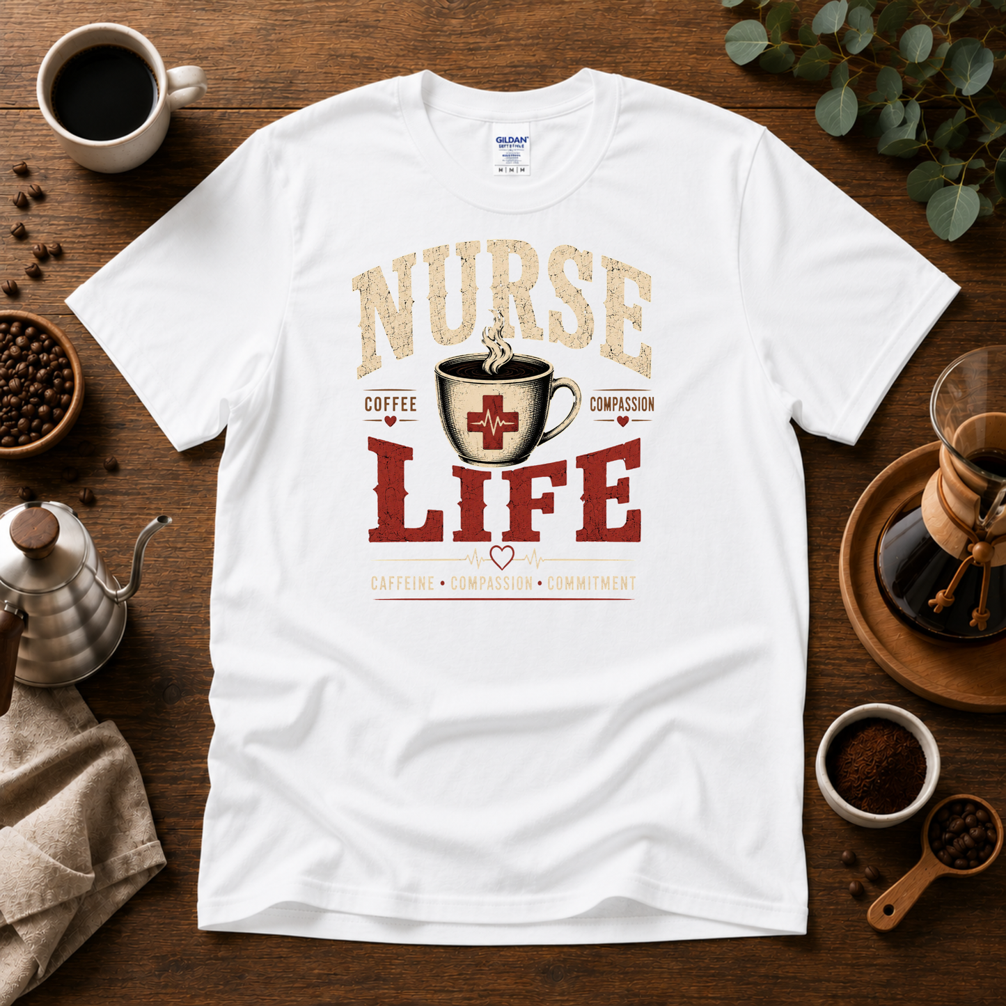 Nurse Life T-Shirt – Coffee and Compassion Graphic Tee for Nurses