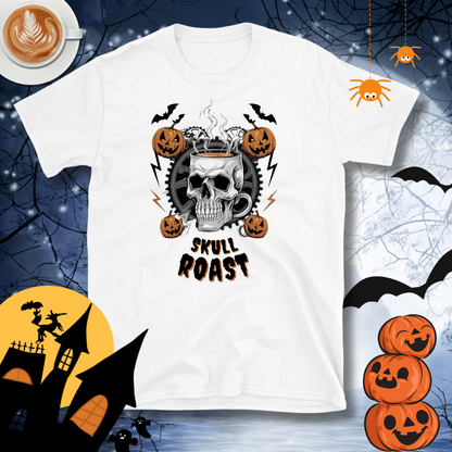 Skull Roast Coffee T-Shirt – Halloween Theme Design, Cotton Unisex Casual Wear Tee