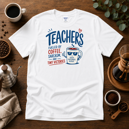 Teachers Fueled by Coffee Sarcasm and Tiny Victories T-Shirt