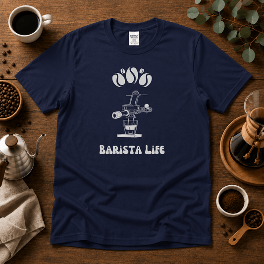 Barista Life T-Shirt #2– Retro Group Handle - Design By Tomi