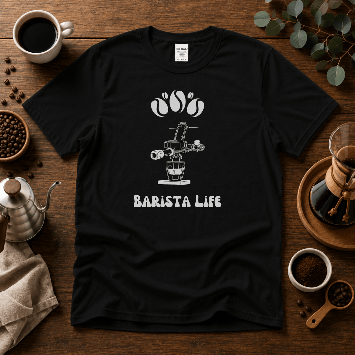Barista Life T-Shirt #2– Retro Group Handle - Design By Tomi