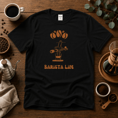 Barista Life T-Shirt – Retro Group Handle - Design By Tomi