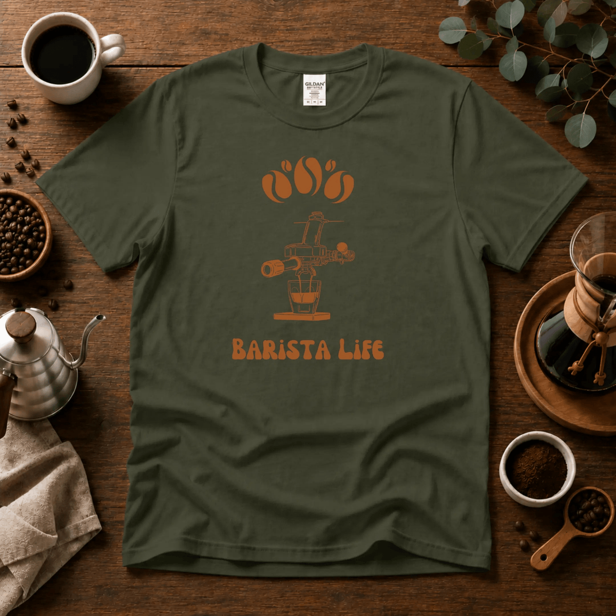 Barista Life T-Shirt – Retro Group Handle - Design By Tomi