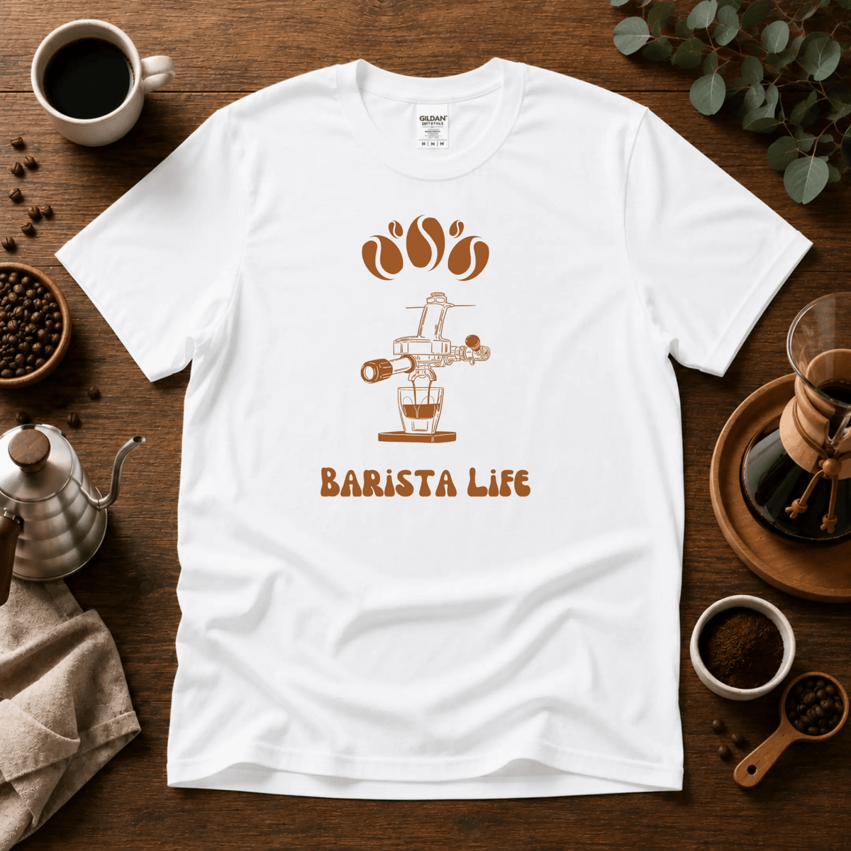 Barista Life T-Shirt – Retro Group Handle - Design By Tomi