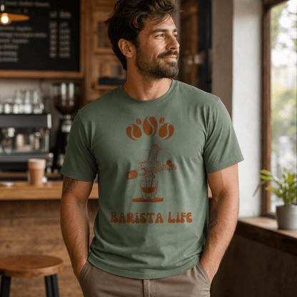 Barista Life T-Shirt – Retro Group Handle - Design By Tomi