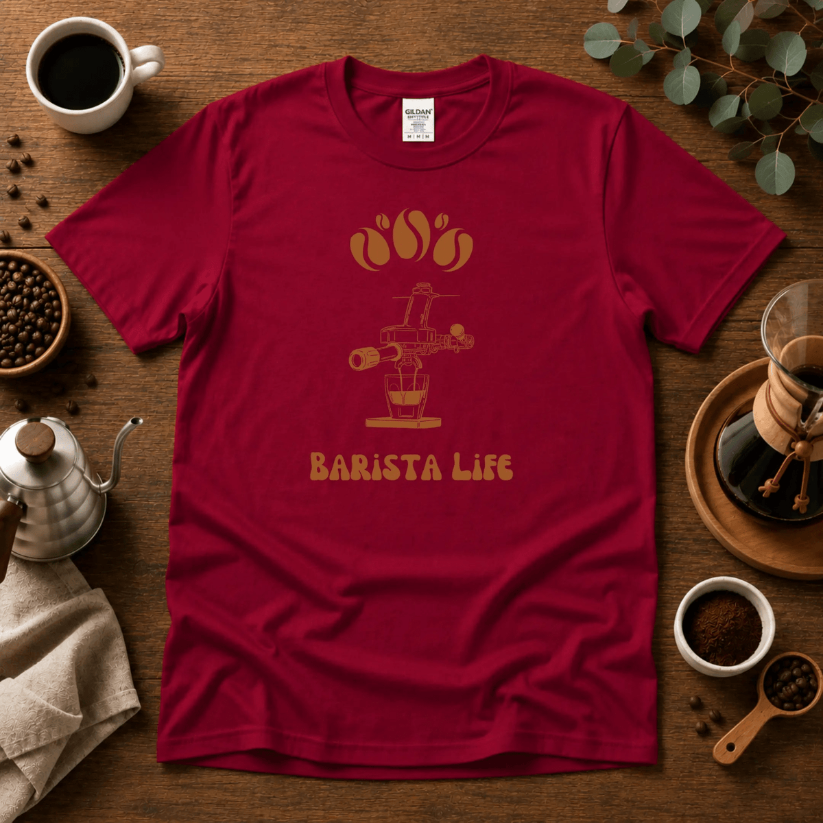 Barista Life T-Shirt – Retro Group Handle - Design By Tomi
