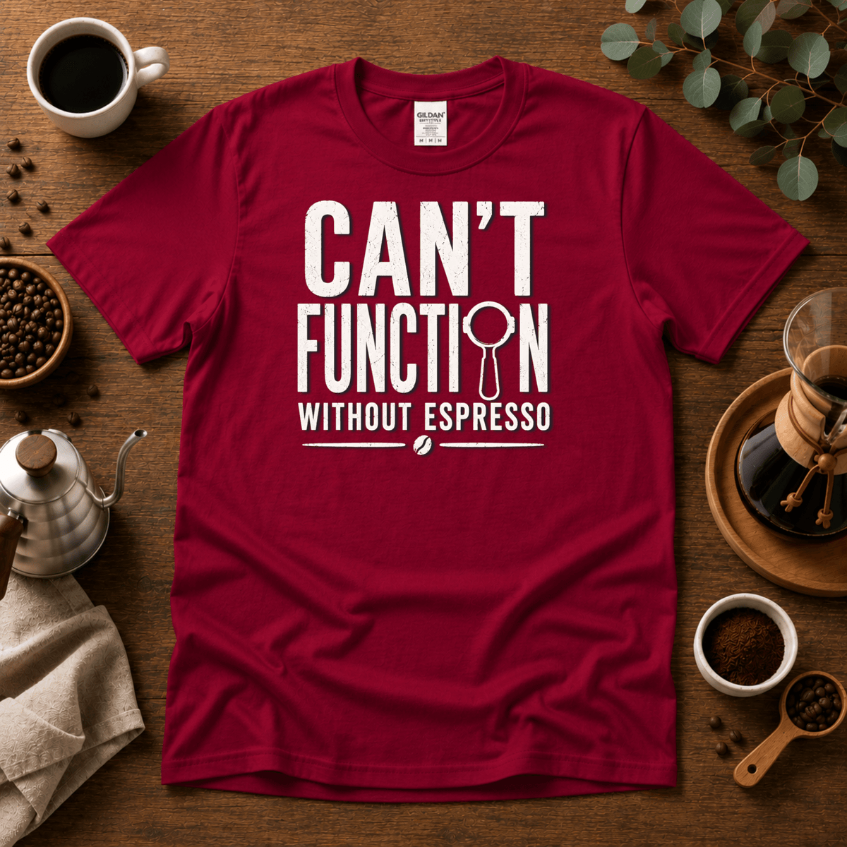 Can't Function Without Espresso Graphic T-Shirt - Design By Tomi