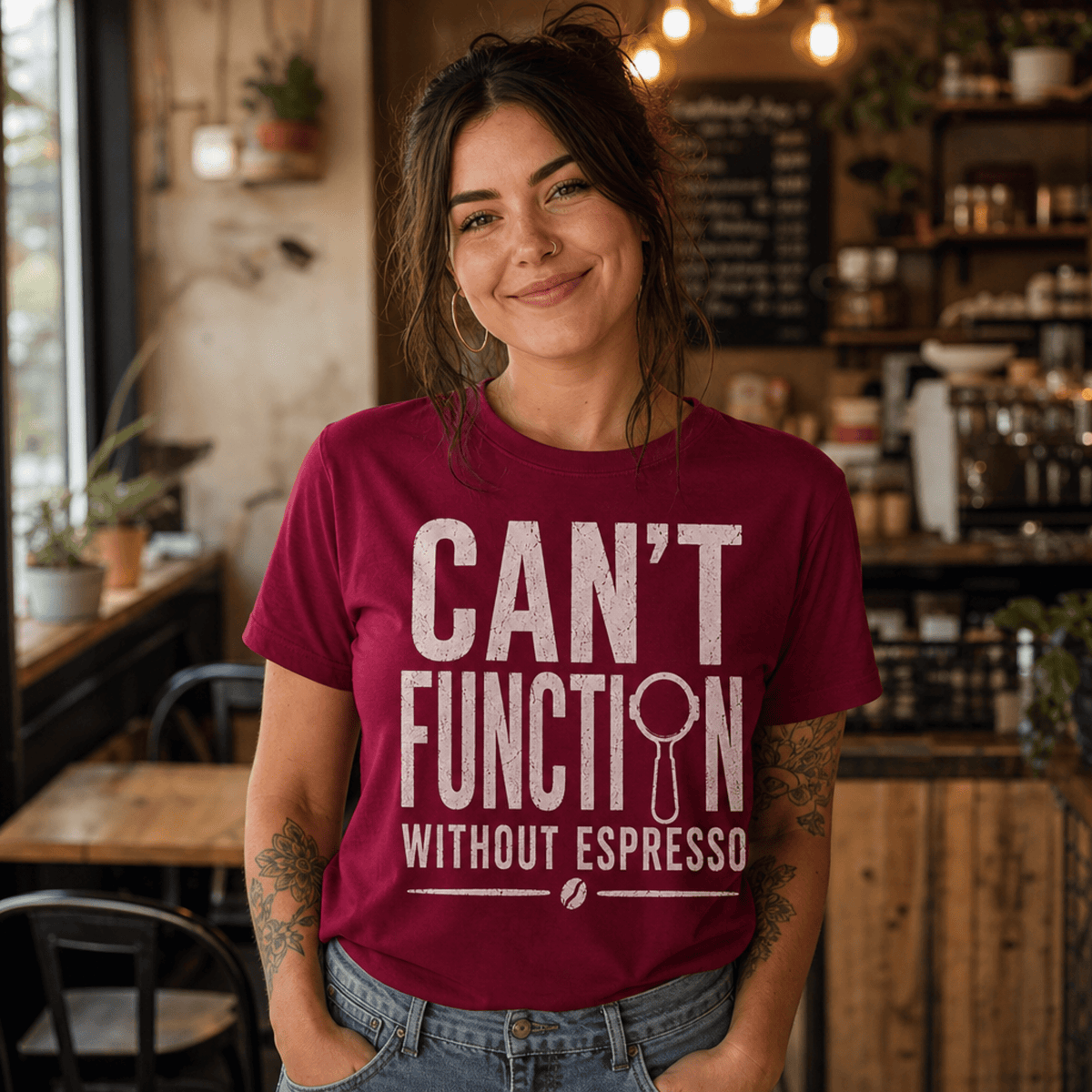 Can't Function Without Espresso Graphic T-Shirt - Design By Tomi