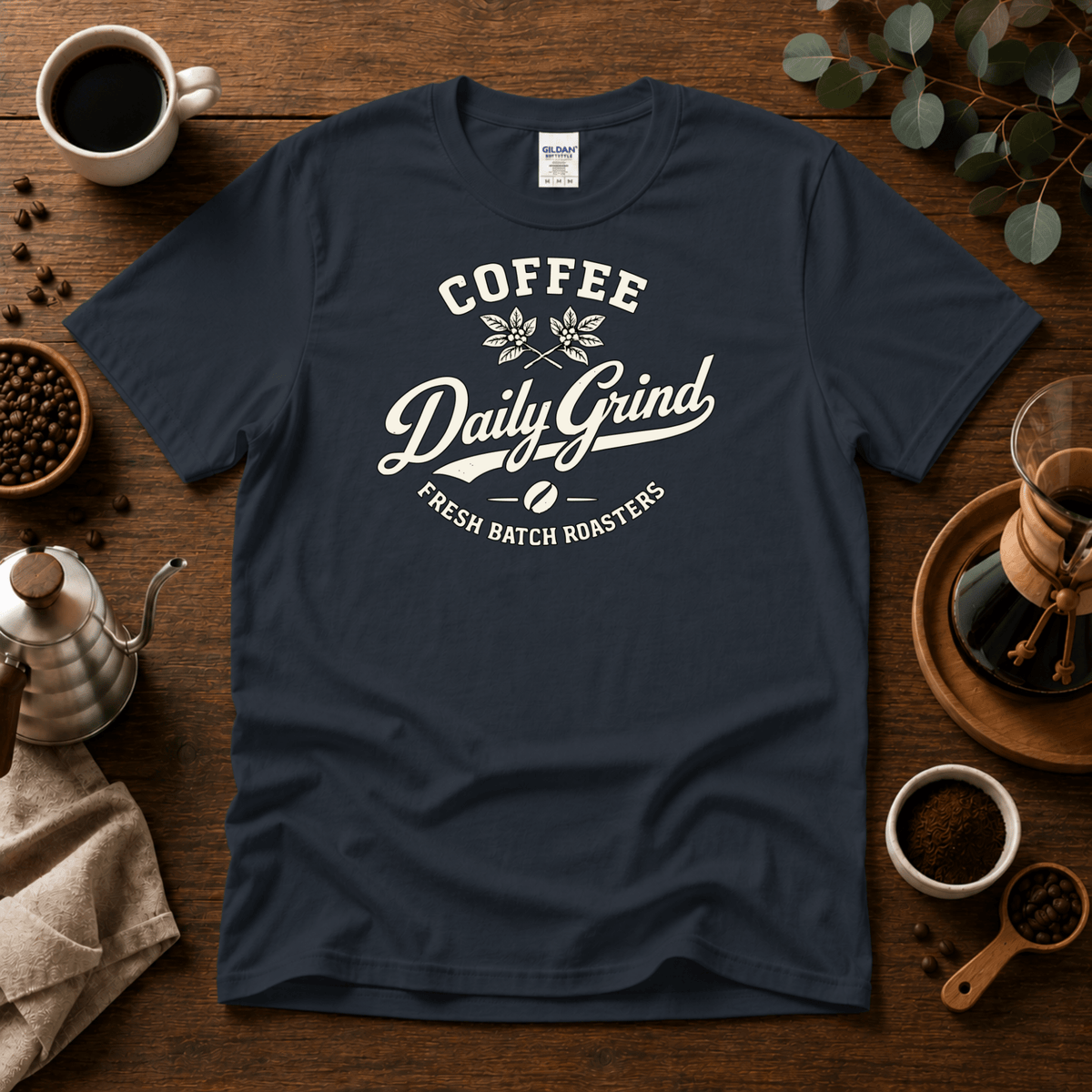 Coffee Daily Grind Fresh Batch Roasters Premium Cotton T-Shirt - Design By Tomi