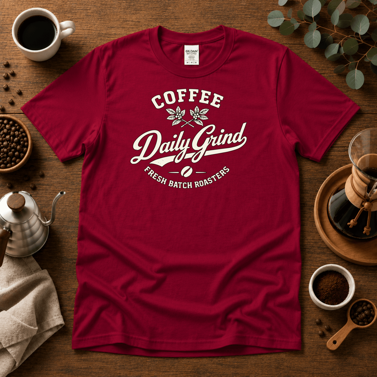 Coffee Daily Grind Fresh Batch Roasters Premium Cotton T-Shirt - Design By Tomi