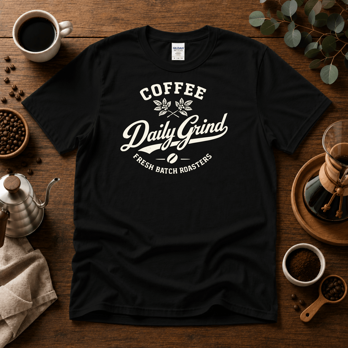 Coffee Daily Grind Fresh Batch Roasters Premium Cotton T-Shirt - Design By Tomi