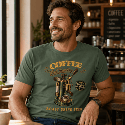 Coffee Machine - Fuel Your Day T-Shirt - Design By Tomi
