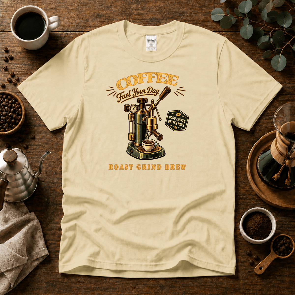 Coffee Machine - Fuel Your Day T-Shirt - Design By Tomi