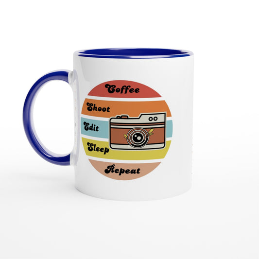 Coffee, Shoot, Edit, Sleep Repeat, 11oz Ceramic Mug - Design By Tomi