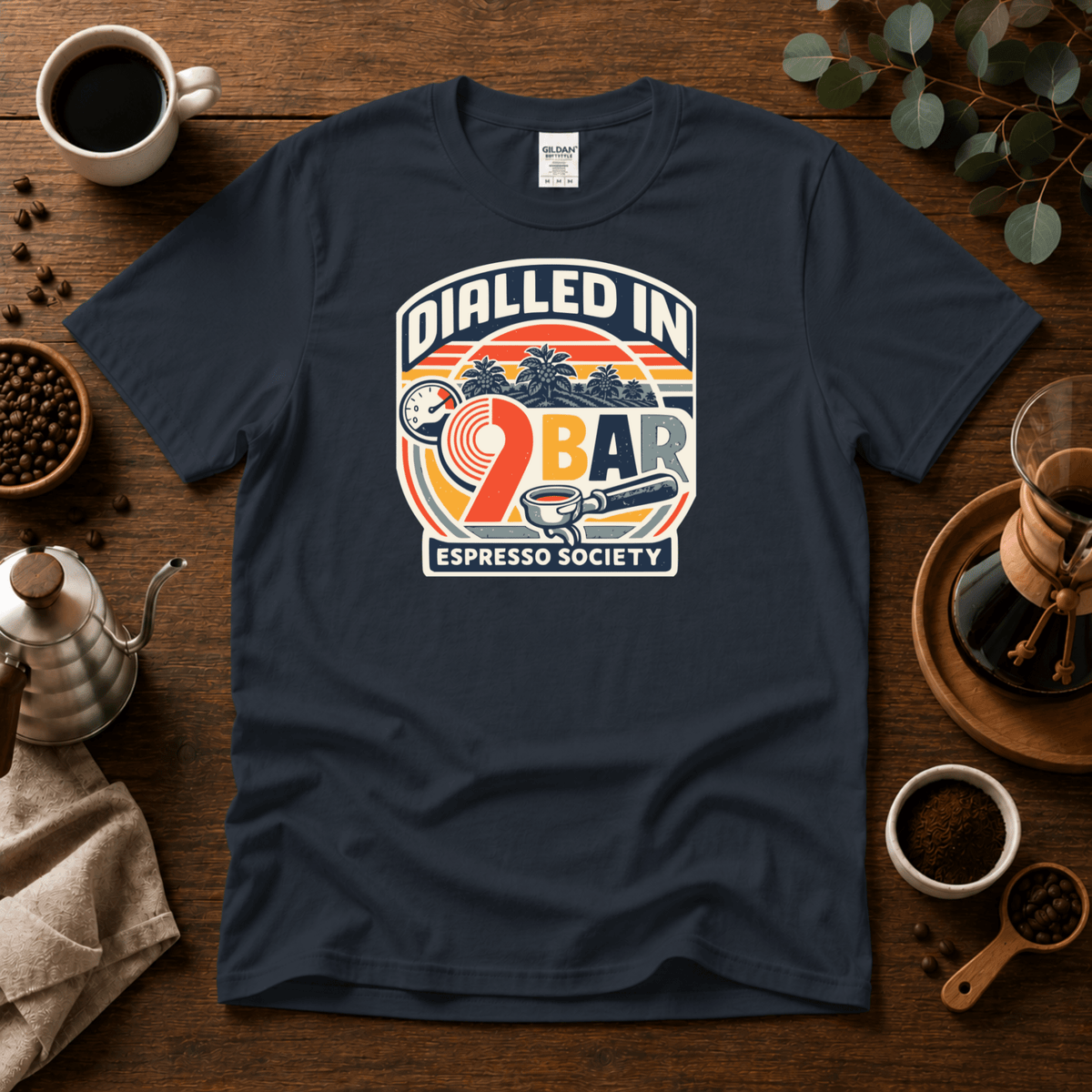 Dialled In 9 Bar - Espresso Society Coffee T-Shirt - Design By Tomi