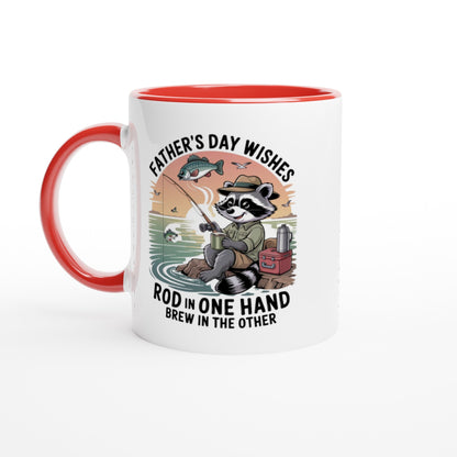 Father's Day Fishing and Coffee Ceramic Mug with Colorful Rim - Design By Tomi