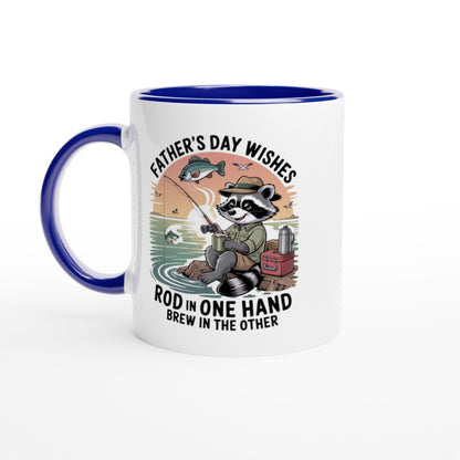 Father's Day Fishing and Coffee Ceramic Mug with Colorful Rim - Design By Tomi