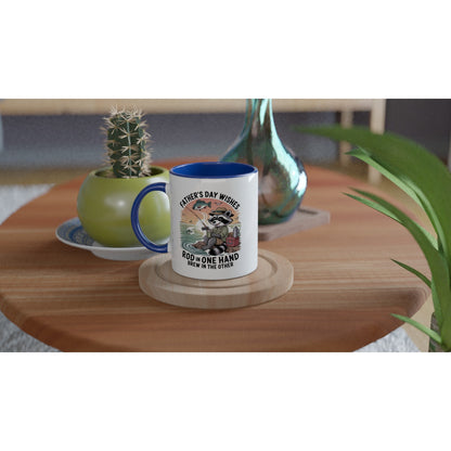 Father's Day Fishing and Coffee Ceramic Mug with Colorful Rim - Design By Tomi