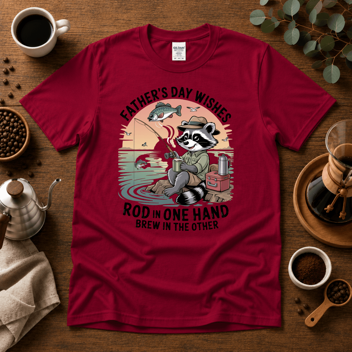 Father's Day Wishes T-Shirt – Coffee and Fishing Theme - Design By Tomi