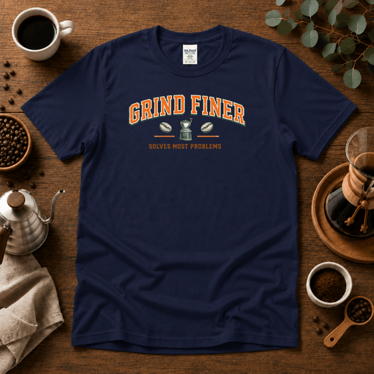 Grind Finer Coffee T-Shirt - Design By Tomi