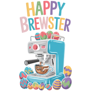 Happy Brewster Coffee Style T-Shirt - Colorful Coffee Design with 'Happy Brewster' - Design By Tomi