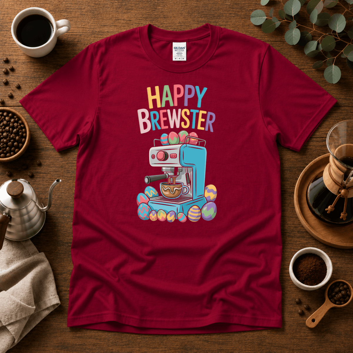 Happy Brewster Coffee Style T-Shirt - Colorful Coffee Design with 'Happy Brewster' - Design By Tomi