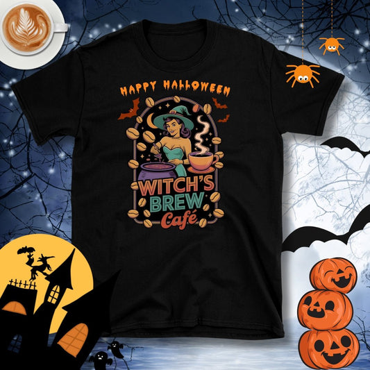 Happy Halloween, Witch's Brew Cafe Coffee T-Shirt - Design By Tomi