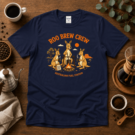 Roo Brew Crew - Australian Fuel Station T-Shirt - Design By Tomi