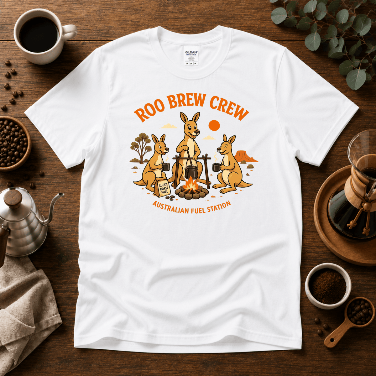 Roo Brew Crew - Australian Fuel Station T-Shirt - Design By Tomi