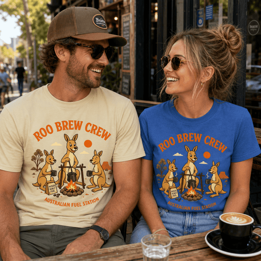 Roo Brew Crew - Australian Fuel Station T-Shirt - Design By Tomi