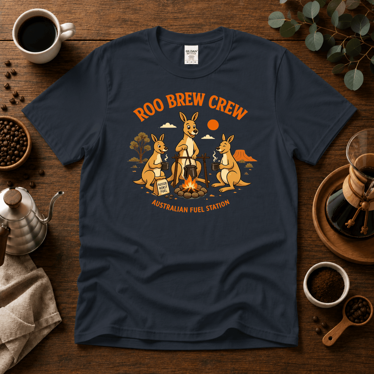 Roo Brew Crew - Australian Fuel Station T-Shirt - Design By Tomi