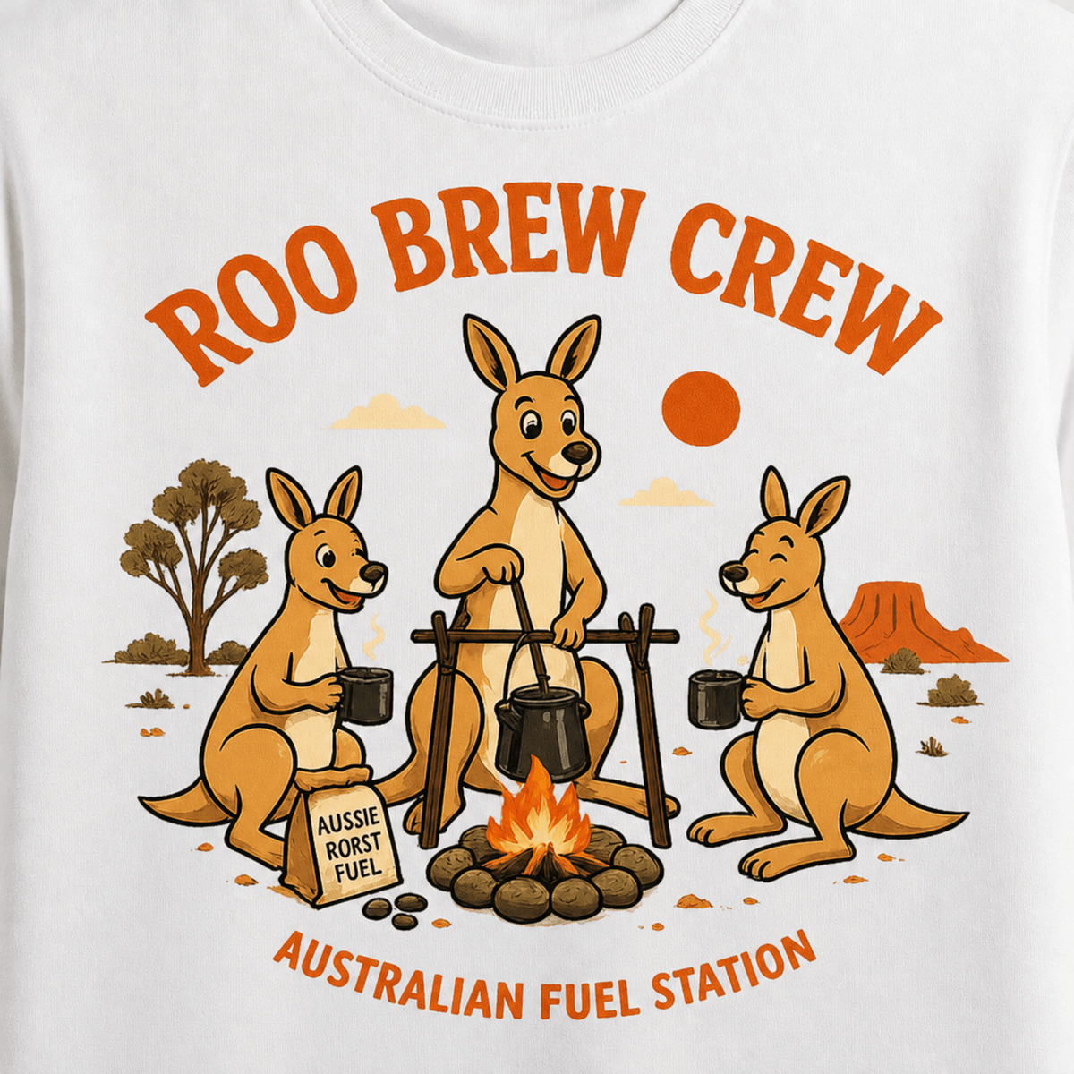 Roo Brew Crew - Australian Fuel Station T-Shirt - Design By Tomi