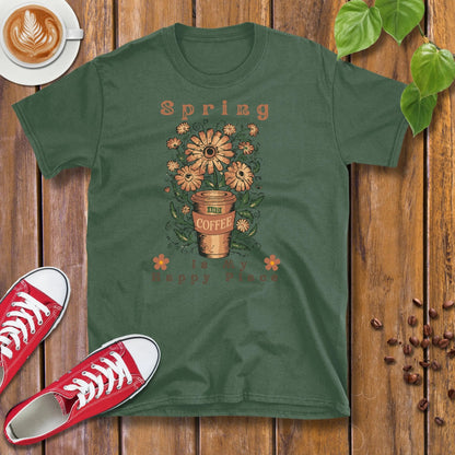 Spring and Coffee Is My Happy Place T-Shirt - Design By Tomi