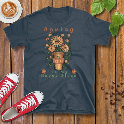 Spring and Coffee Is My Happy Place T-Shirt - Design By Tomi