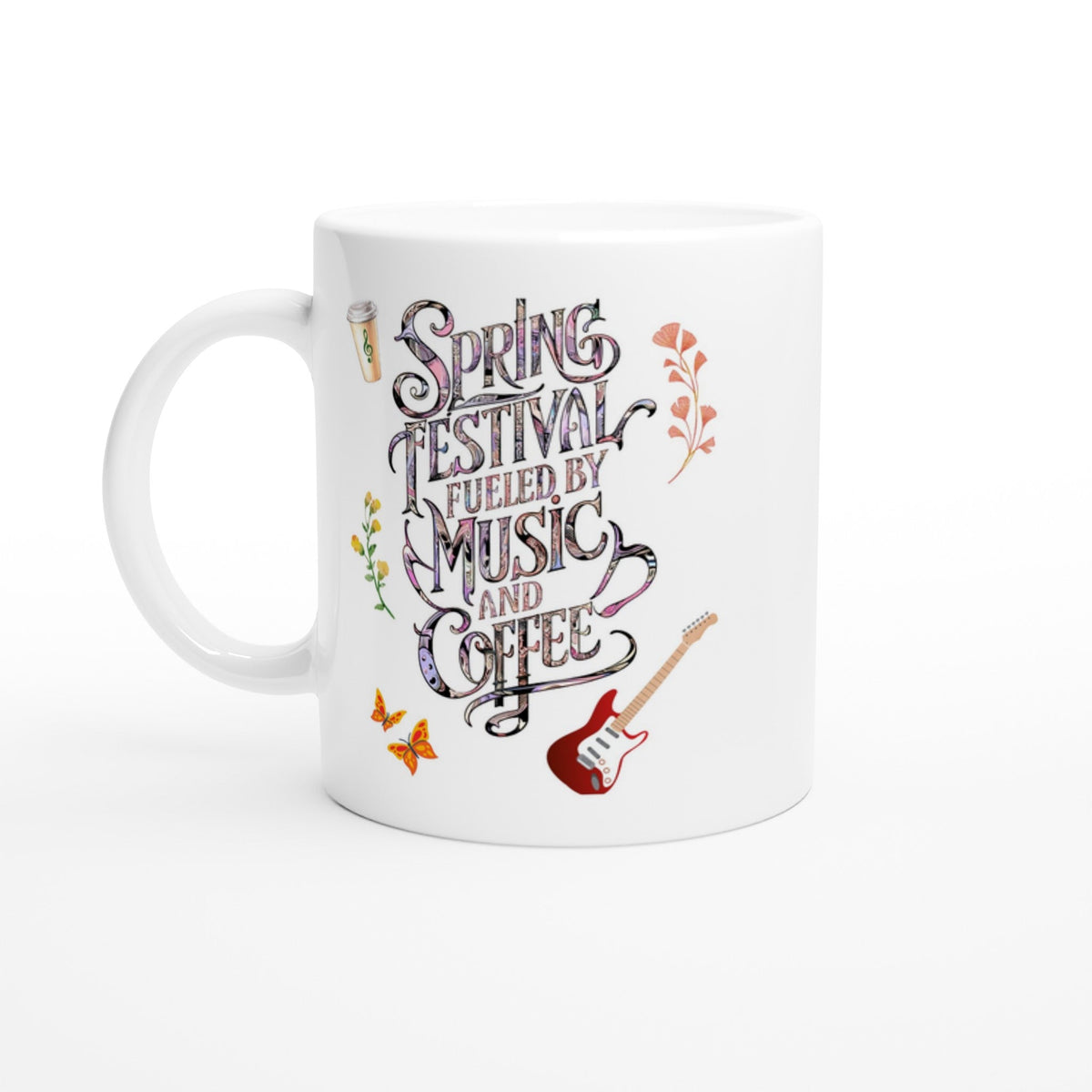 Spring Festival Fueled By Music and Coffee, 11oz Ceramic Mug - Design By Tomi