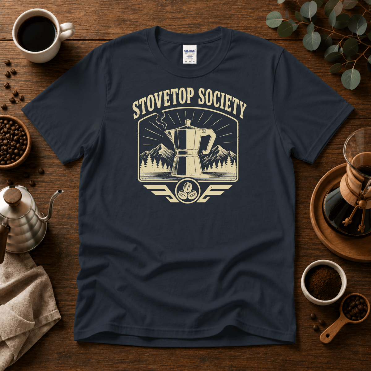 Stovetop Society Coffee T-Shirt - Design By Tomi