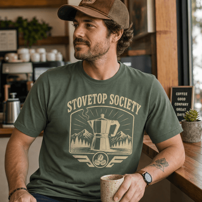 Stovetop Society Coffee T-Shirt - Design By Tomi
