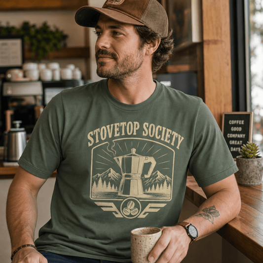 Stovetop Society Coffee T-Shirt - Design By Tomi