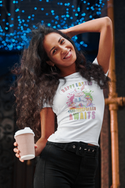 Happy Easter Coffee Style T-Shirt - Colorful Bunny Design with 'Your Eggspresso Awaits' Design By Tomi