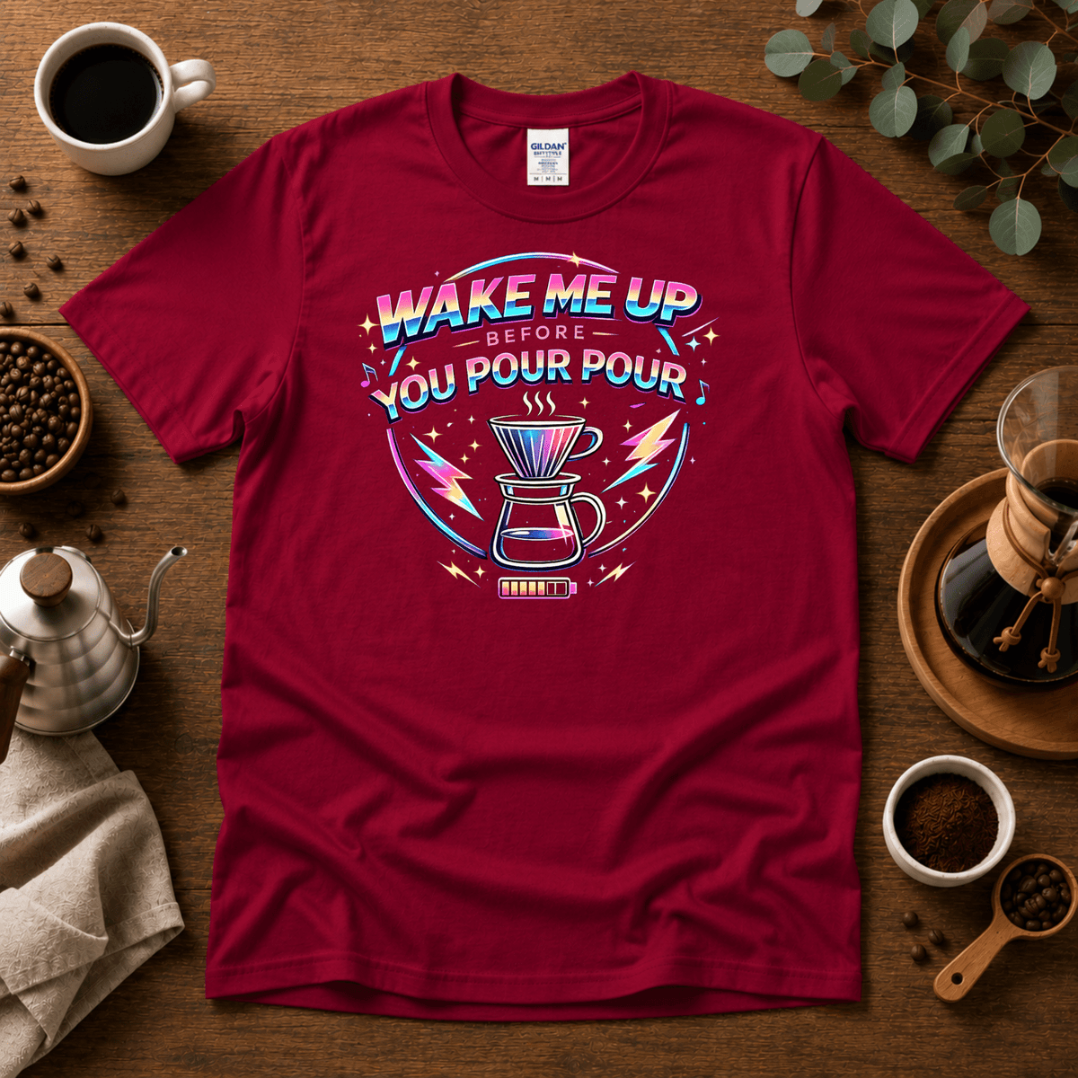 Wake Me Up Before You Pour Pour 80s Coffee T-Shirt - Design By Tomi