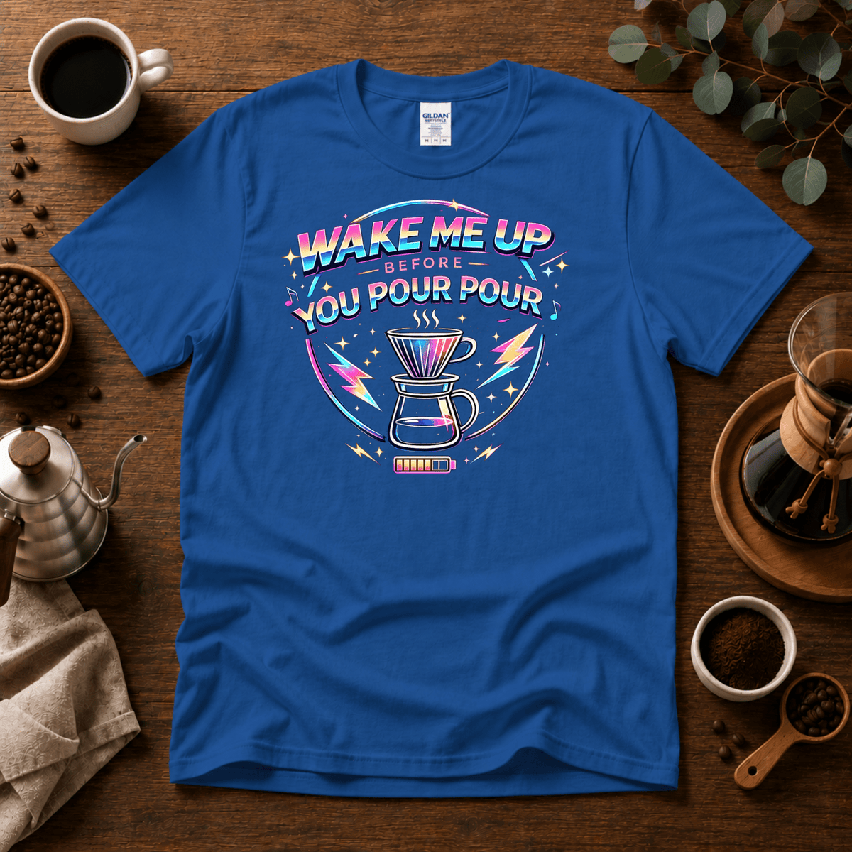 Wake Me Up Before You Pour Pour 80s Coffee T-Shirt - Design By Tomi