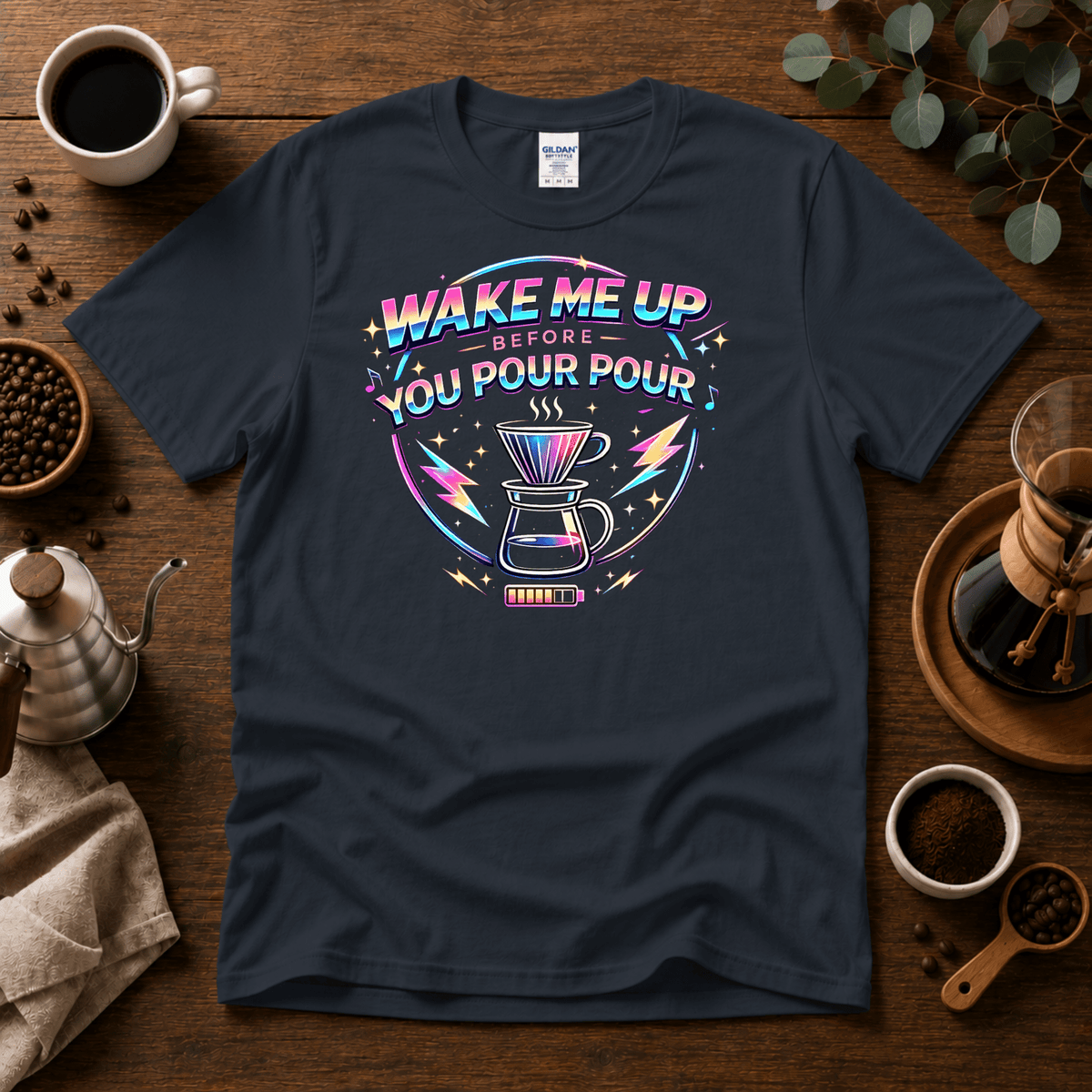 Wake Me Up Before You Pour Pour 80s Coffee T-Shirt - Design By Tomi