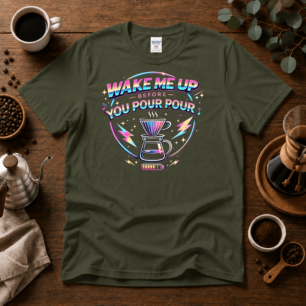 Wake Me Up Before You Pour Pour 80s Coffee T-Shirt - Design By Tomi