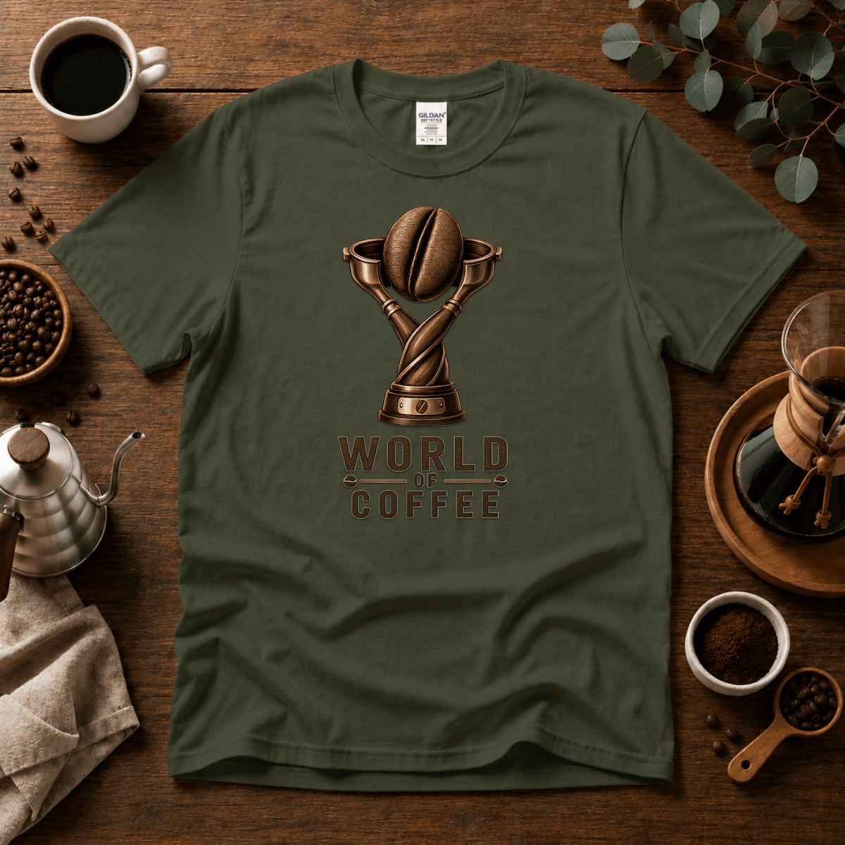 World of Coffee Trophy Graphic T-Shirt - Design By Tomi