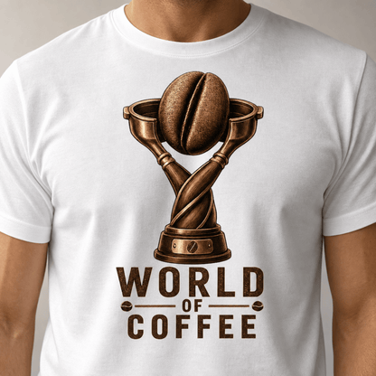 World of Coffee Trophy Graphic T-Shirt - Design By Tomi