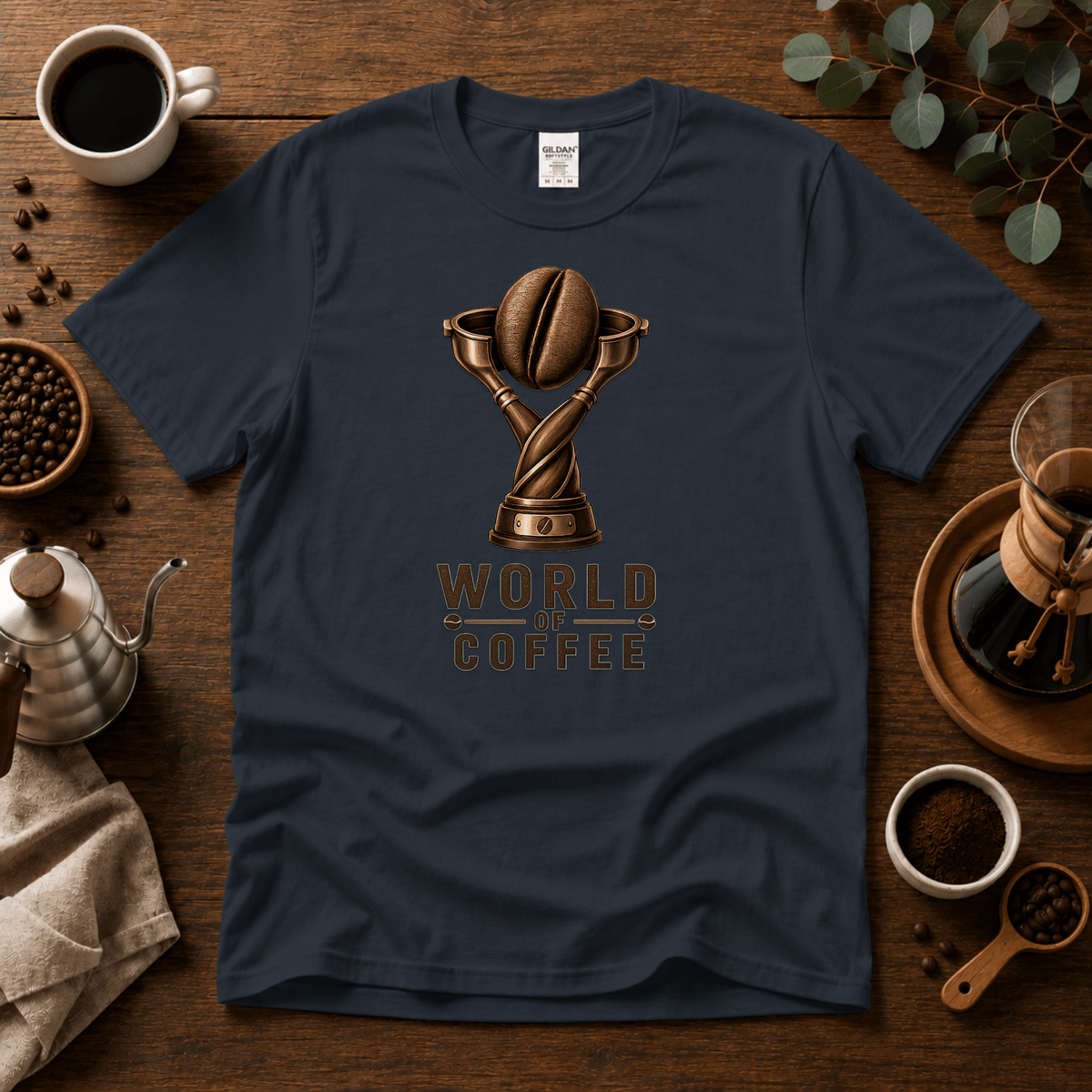 World of Coffee Trophy Graphic T-Shirt - Design By Tomi